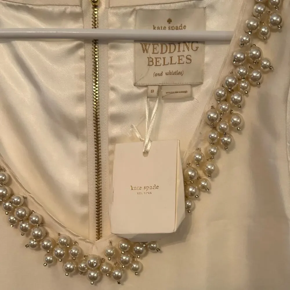 Kate Spade NWT Cream Pearl V-Neck Wedding Belles Dyan Bridal Dress 425.00 SZ 8